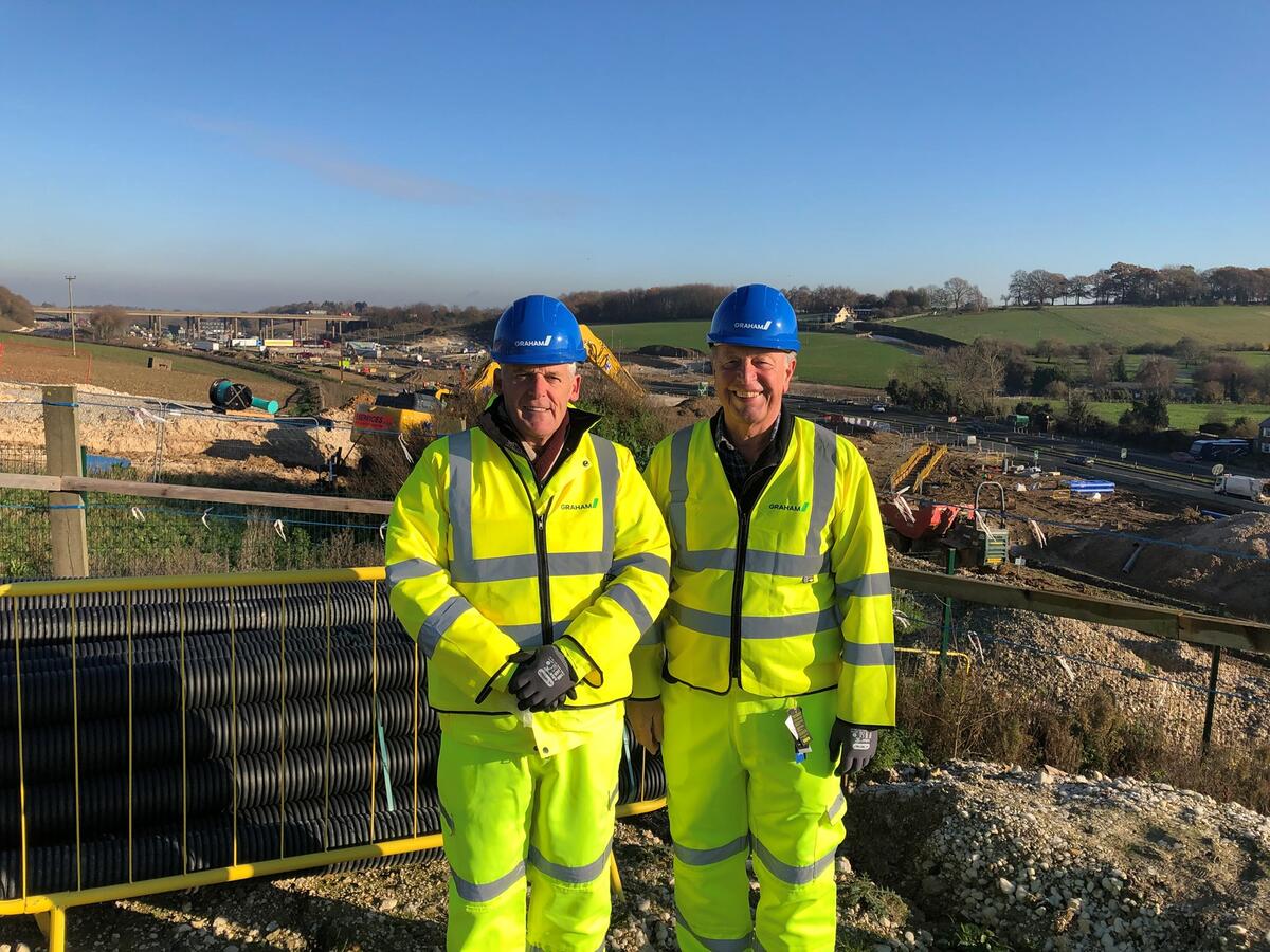 Borden Chair Cllr Clive Sims and highways lead Cllr John Fassenfelt visit the M2/J5 site with Grahams