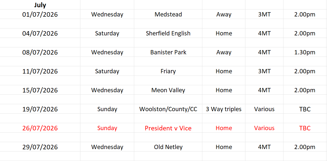 Colden Common Bowls Club Fixtures