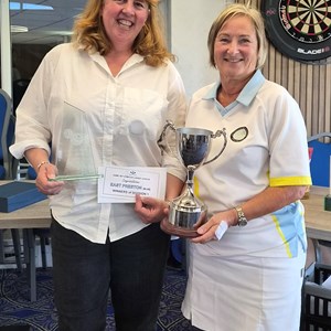 East Preston's Pam Tottman collecting Winners of Division 1 Trophy