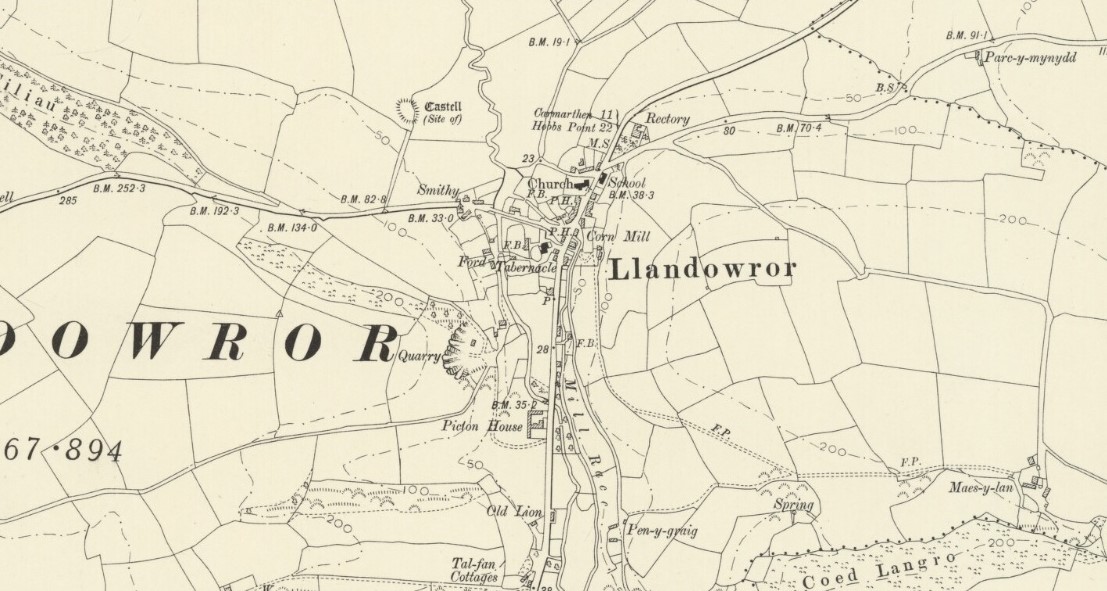 Ordnance survey map of Llanddowror from 1905 published in 1907