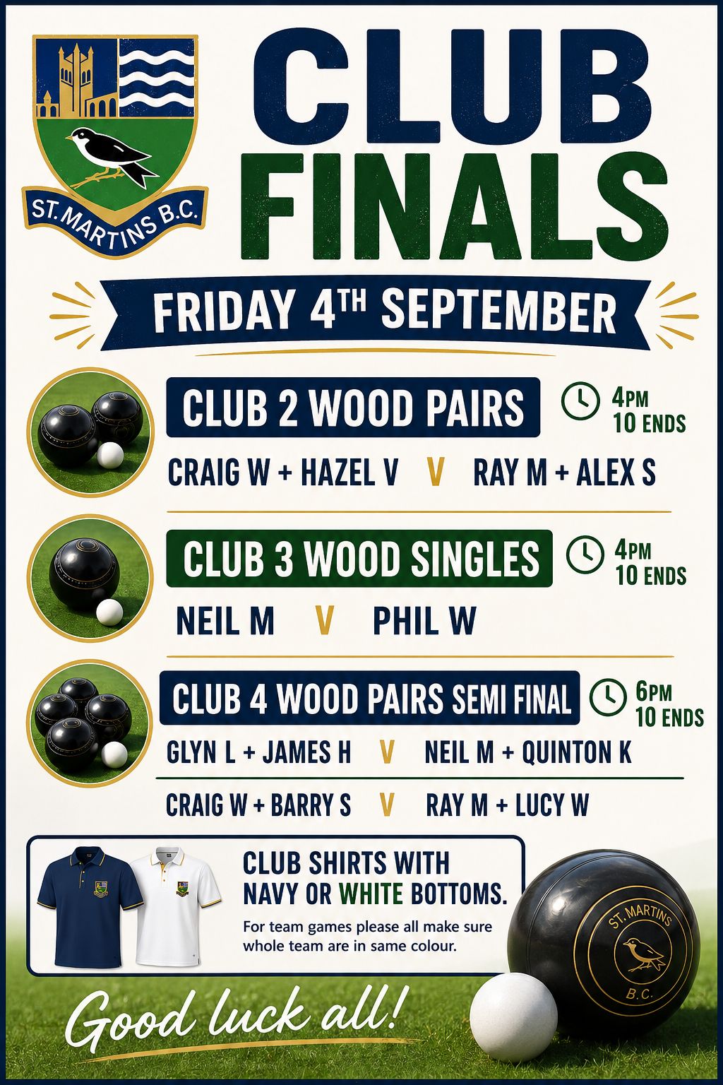 St Martin’s Bowls Club Club Finals 2026