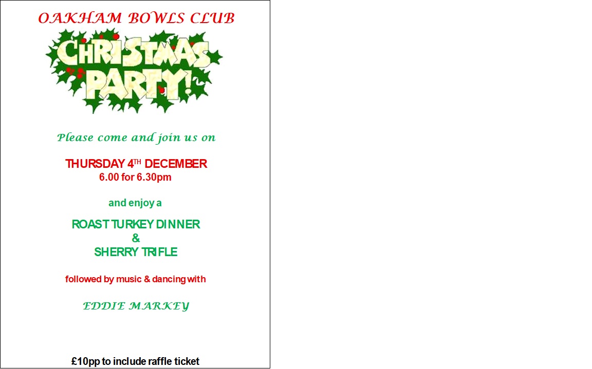 Menu for Xmas Party 2025