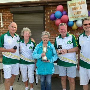 Drawn Pairs Finalists with Sponsor Hillary Mullin. l-r Alan Goddard, Laura Hastings Martin Taylor and Richard Griggs. Wiiners Martyn and Richard