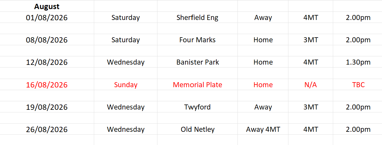 Colden Common Bowls Club Fixtures