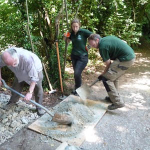 Community Access team help with preparation of foundation for memorial bench 2015