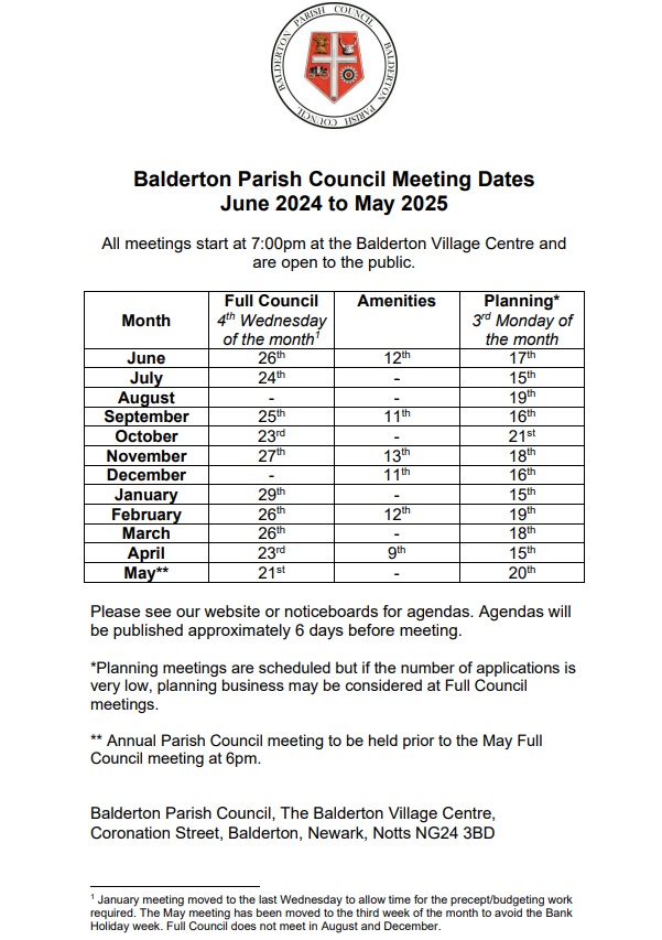 Schedule of meetings 2024/2025