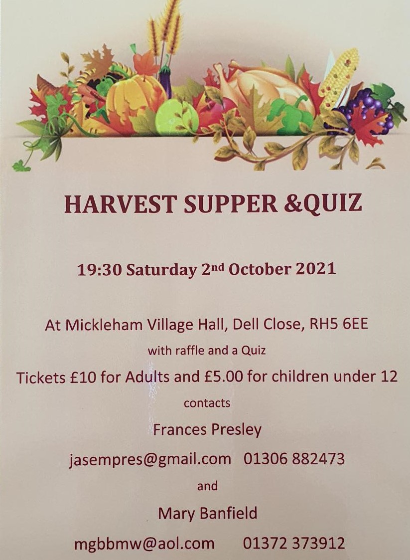 Mickleham Parish Council Harvest Supper & Quiz 2021