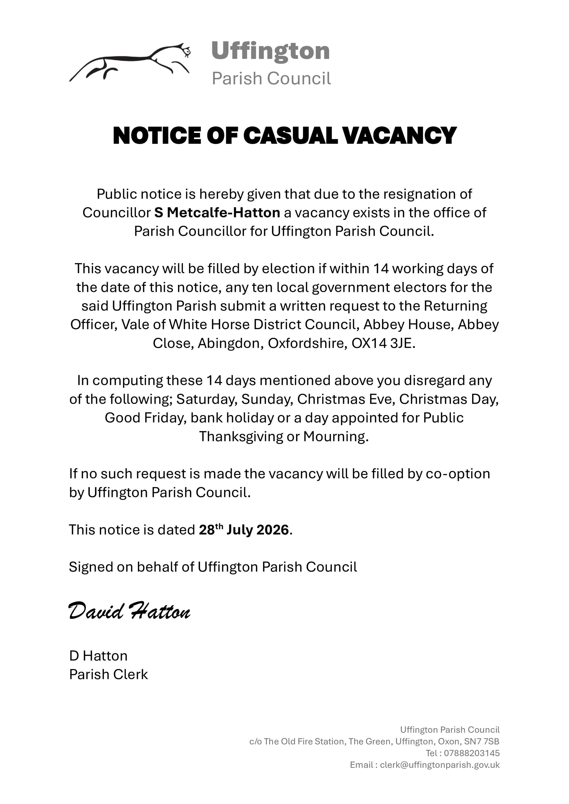 Uffington Parish Council Vacancies