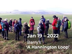 Barry’s ‘A Hannington Loop’. – Coffee break – deciding who would do the ‘challenging’ part of Barry’s walk (and challenging it would be), and who would take a cut-off at Cottington’s Hill. ©EH