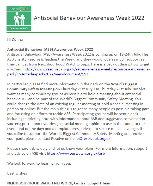 Antisocial Behaviour (ASB) Awareness Week 2022