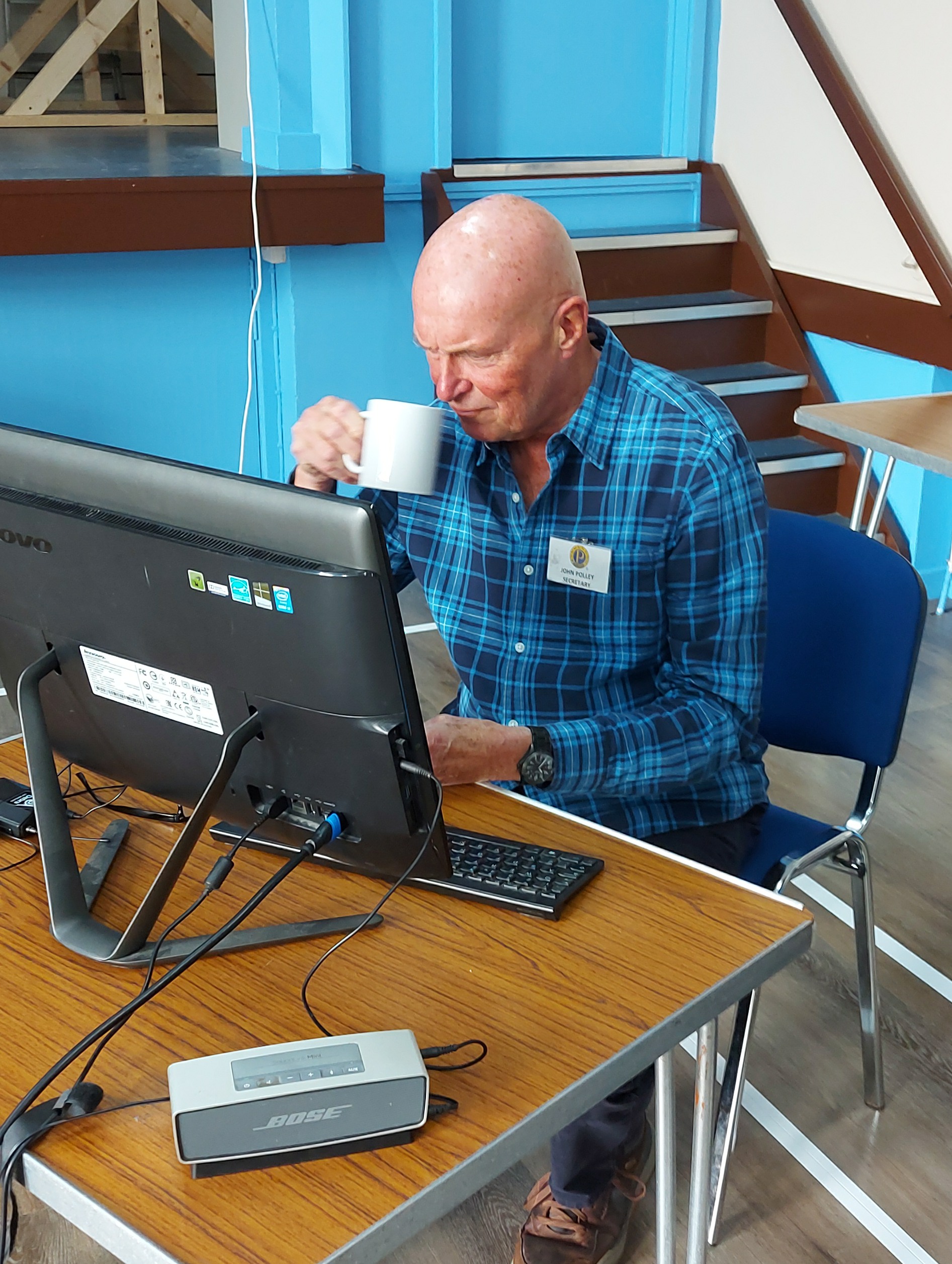 John Polley (Secretary)in deep thought with his cuppa ‘getting ready’