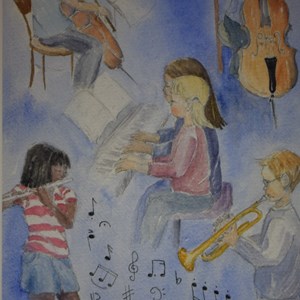 Making Music, watercolour by Joan R Moore