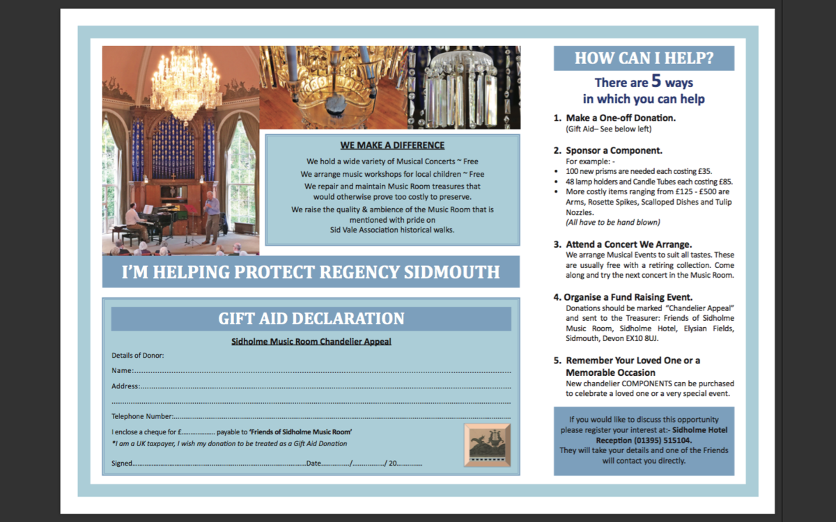 Friends of Sidholme Music Room Tri-Fold Brochure for Chandelier Project