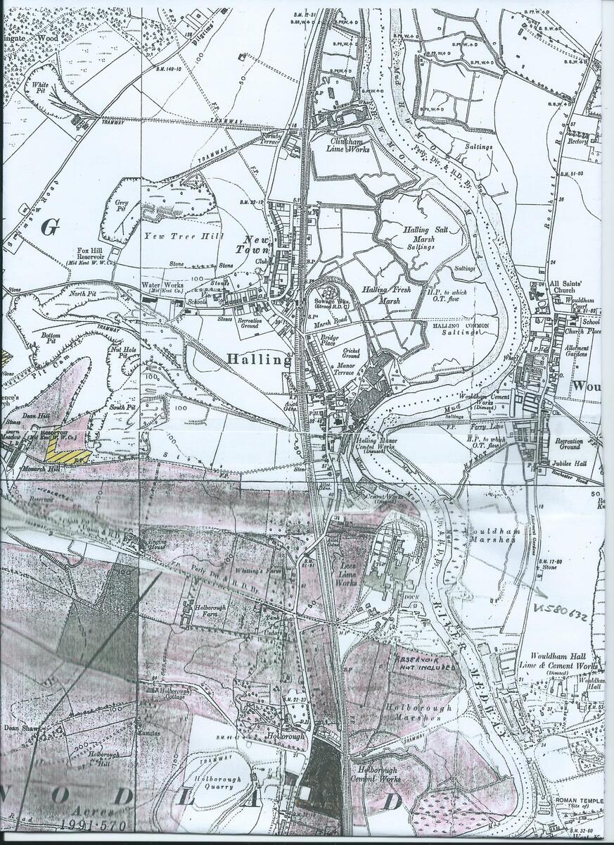 Map showing locations of cement and lime works in Halling