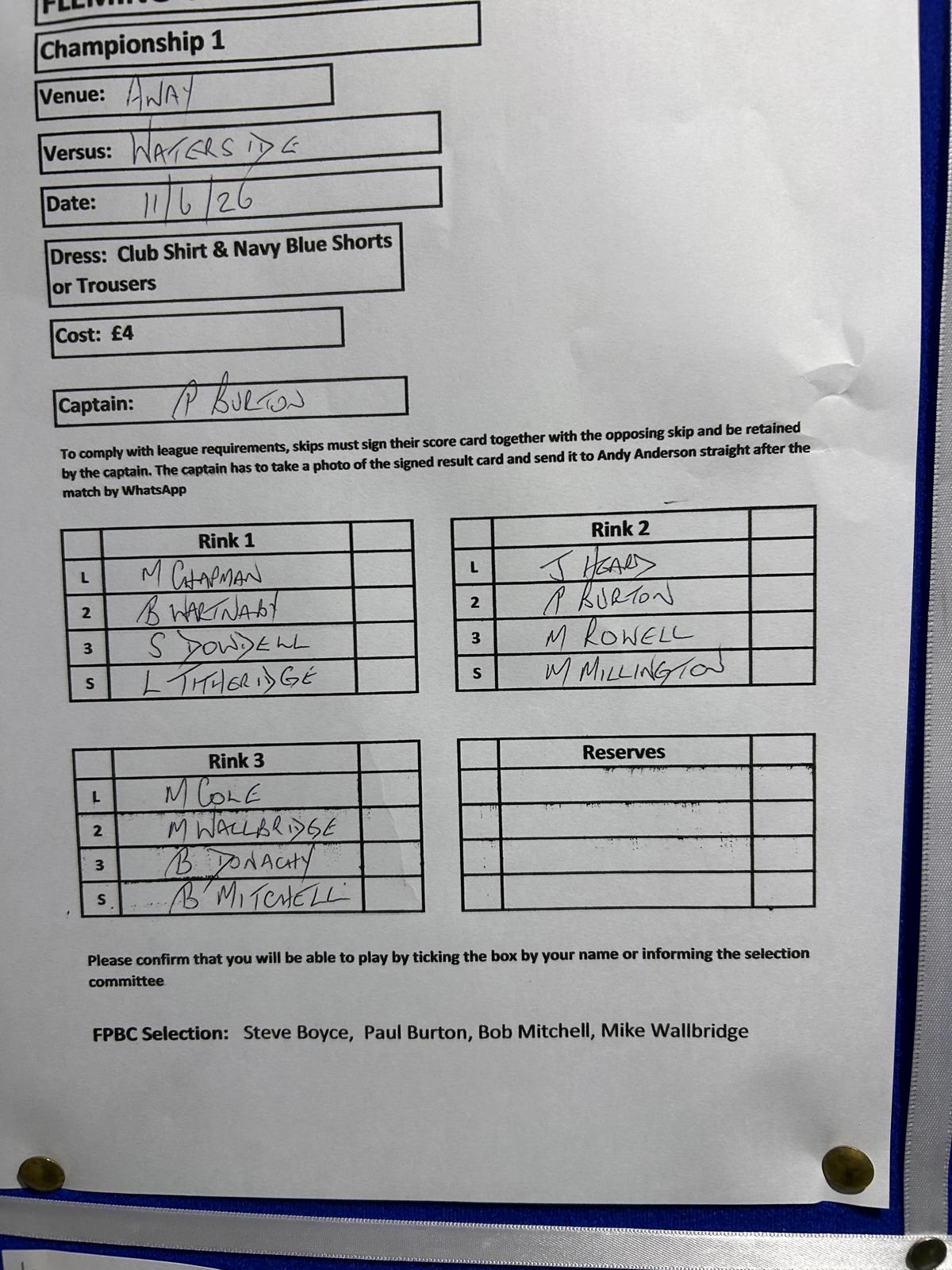 Championship 1 11th June 26