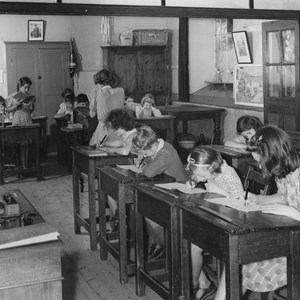 Children taking a lesson in Sydling School