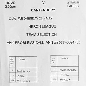Boughton-Under-Blean Bowls Club Team selections