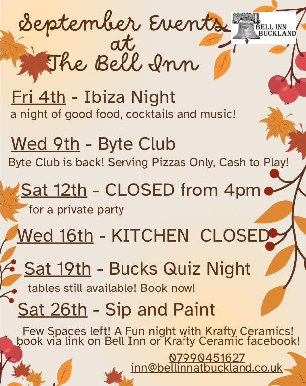 Buckland Dinham Sep 1-30 - Events at The Bell