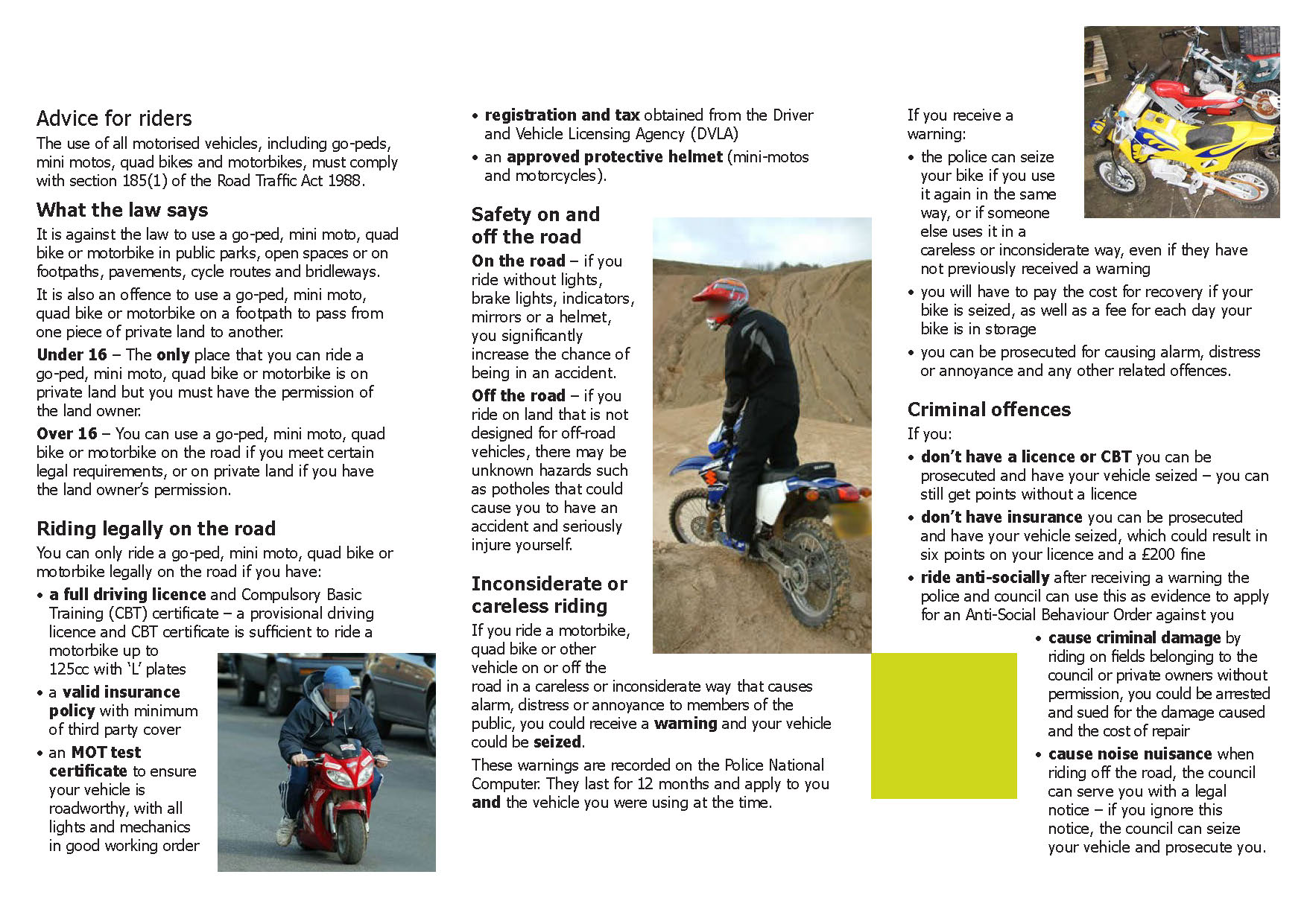 Dunton Green Parish Council Motorcycles, quad bikes...