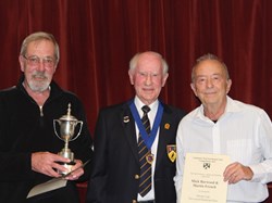 President John Newland with Mick Barwood & Martin French winners if the Orrock Cup 2-wood h/c pairs