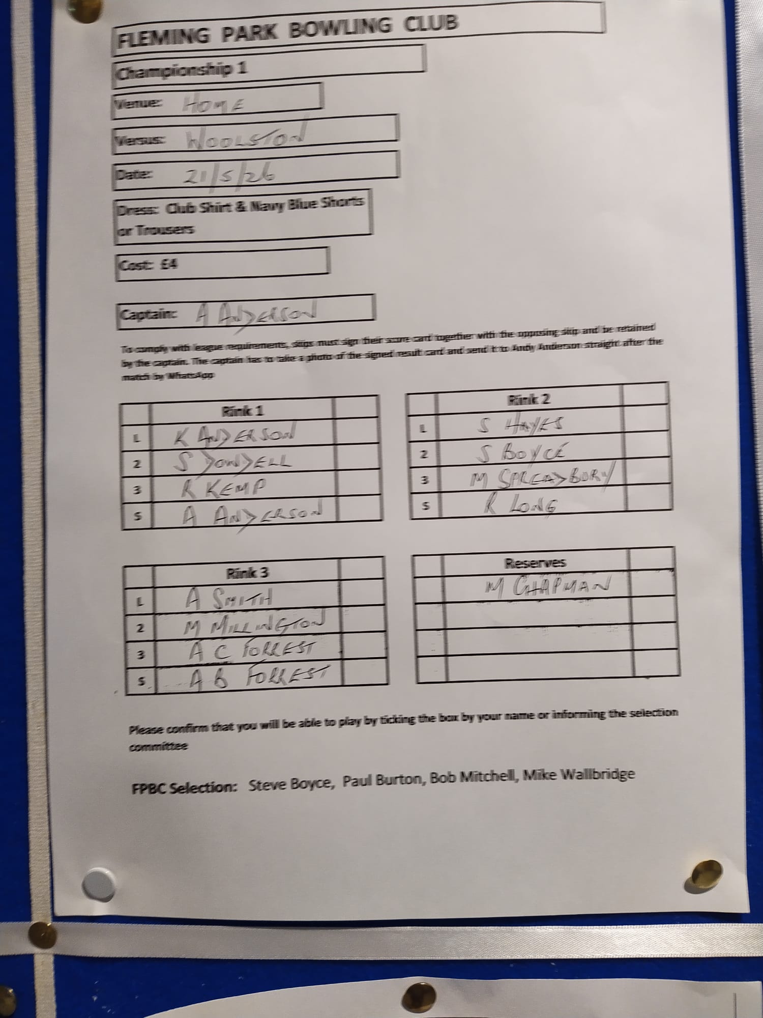 Championship 1 Thursday  21st May 26