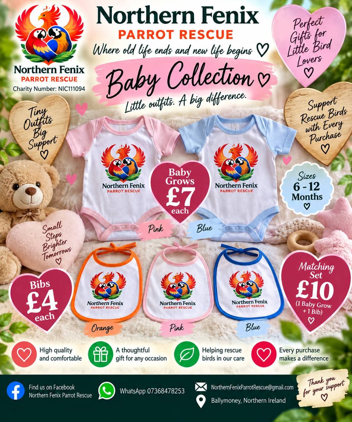 Northern Fenix Baby Collection — Baby Grows £7 | Bibs £4 | Matching Set £10