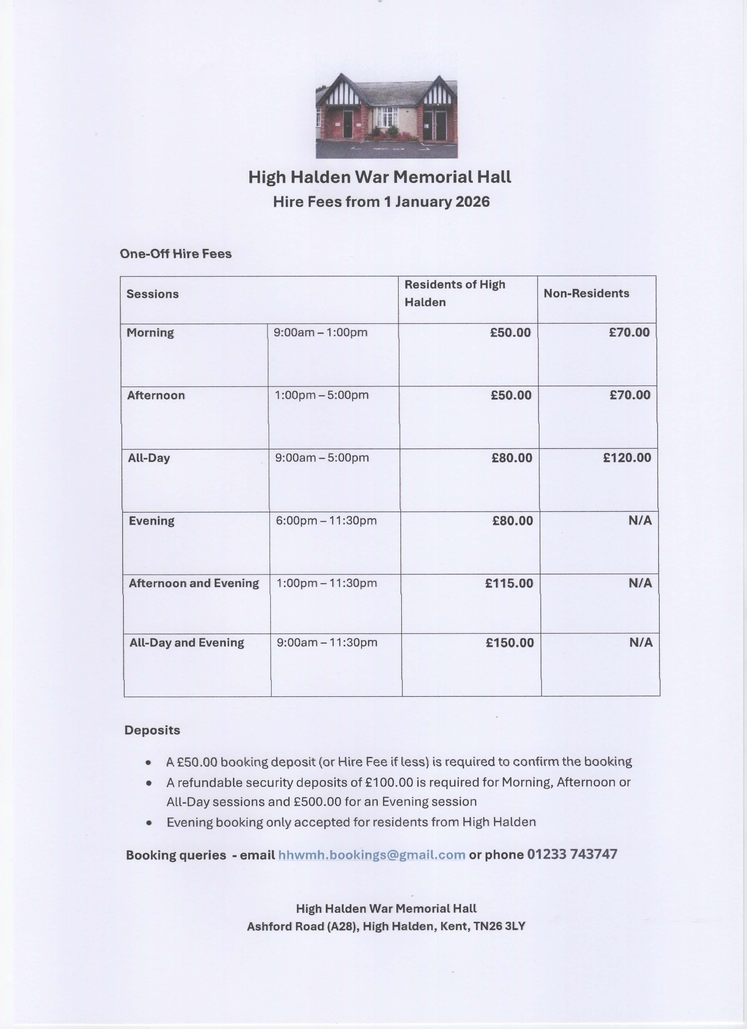 Hire fees from 1st Jan 26