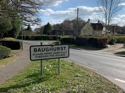 Welcome to Baughurst, junction of Baughurst Road and Heath End Road, by the War Memorial