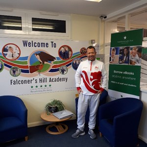 Day getting ready to present to the children at Falconers Hill Academy