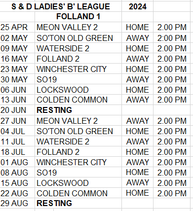 Folland Bowls Club League Fixtures
