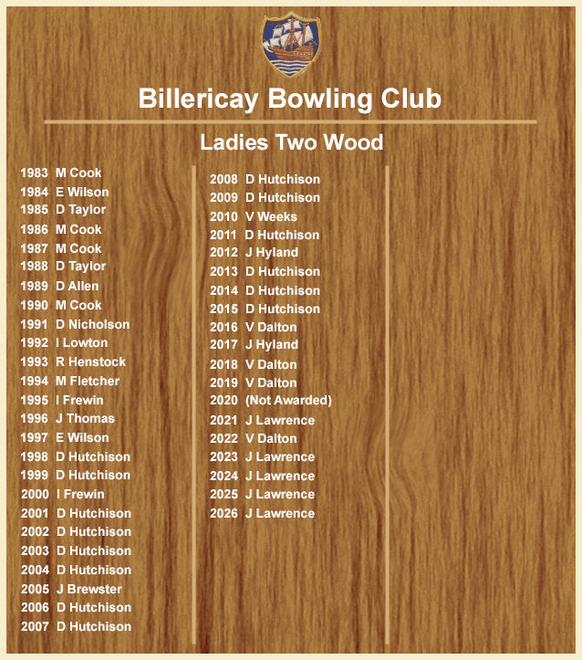 Billericay Bowling Club Ladies Two Wood