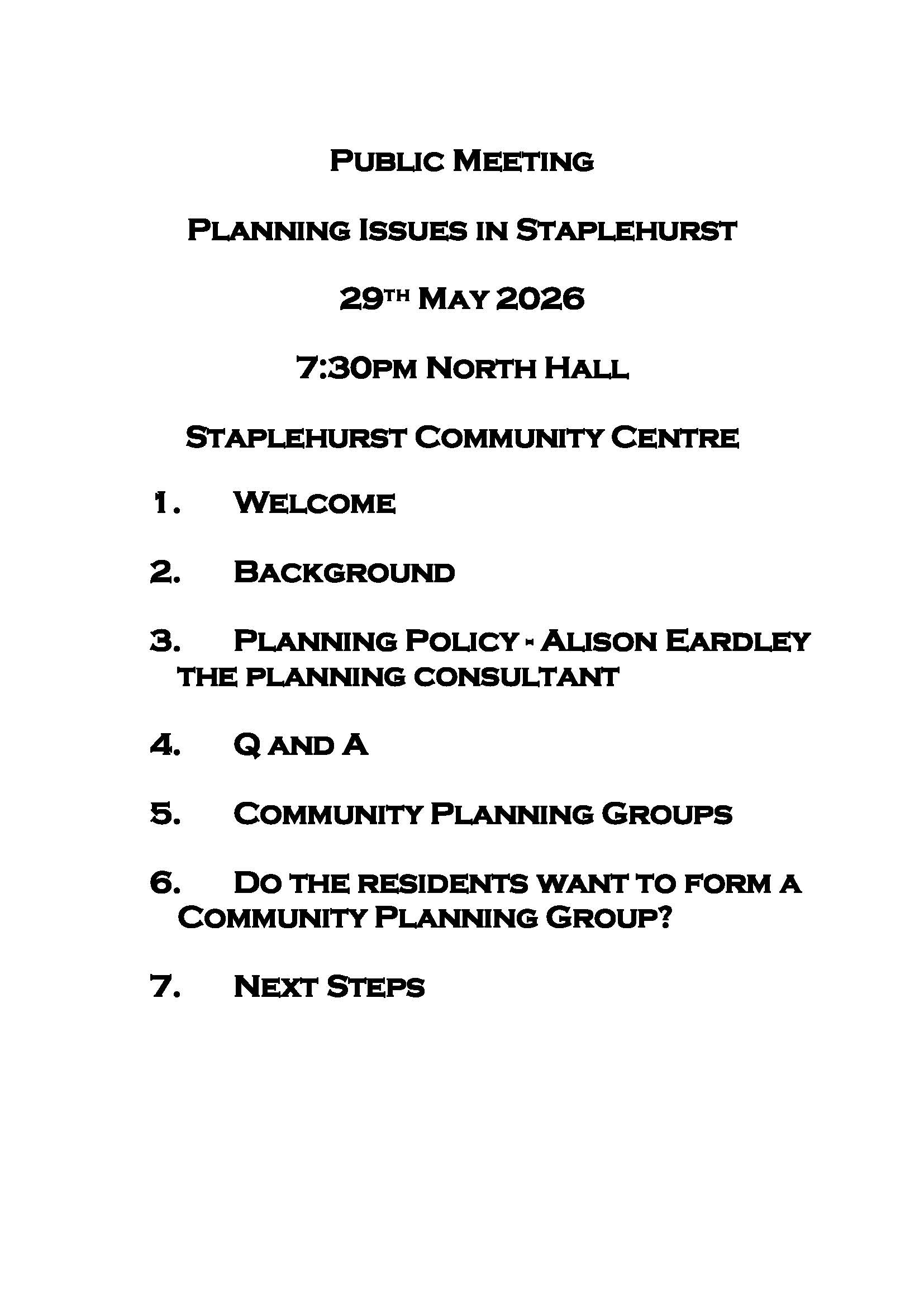 Public Meeting Meeting 29th May
