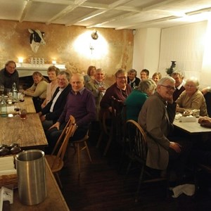 Seniors' dinner 2017; left table from the left: Derek Beattie, Len Holder, Richard Phillips, Julie Holder, Wendy Rolt, Michael Rand, Robert Muggeridge.