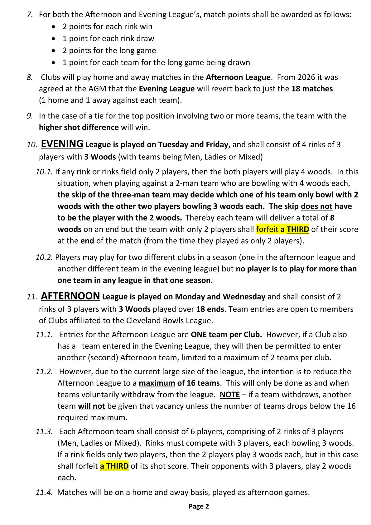 CLEVELAND BOWLS LEAGUE 1921 Rules - Updated Jan 2024