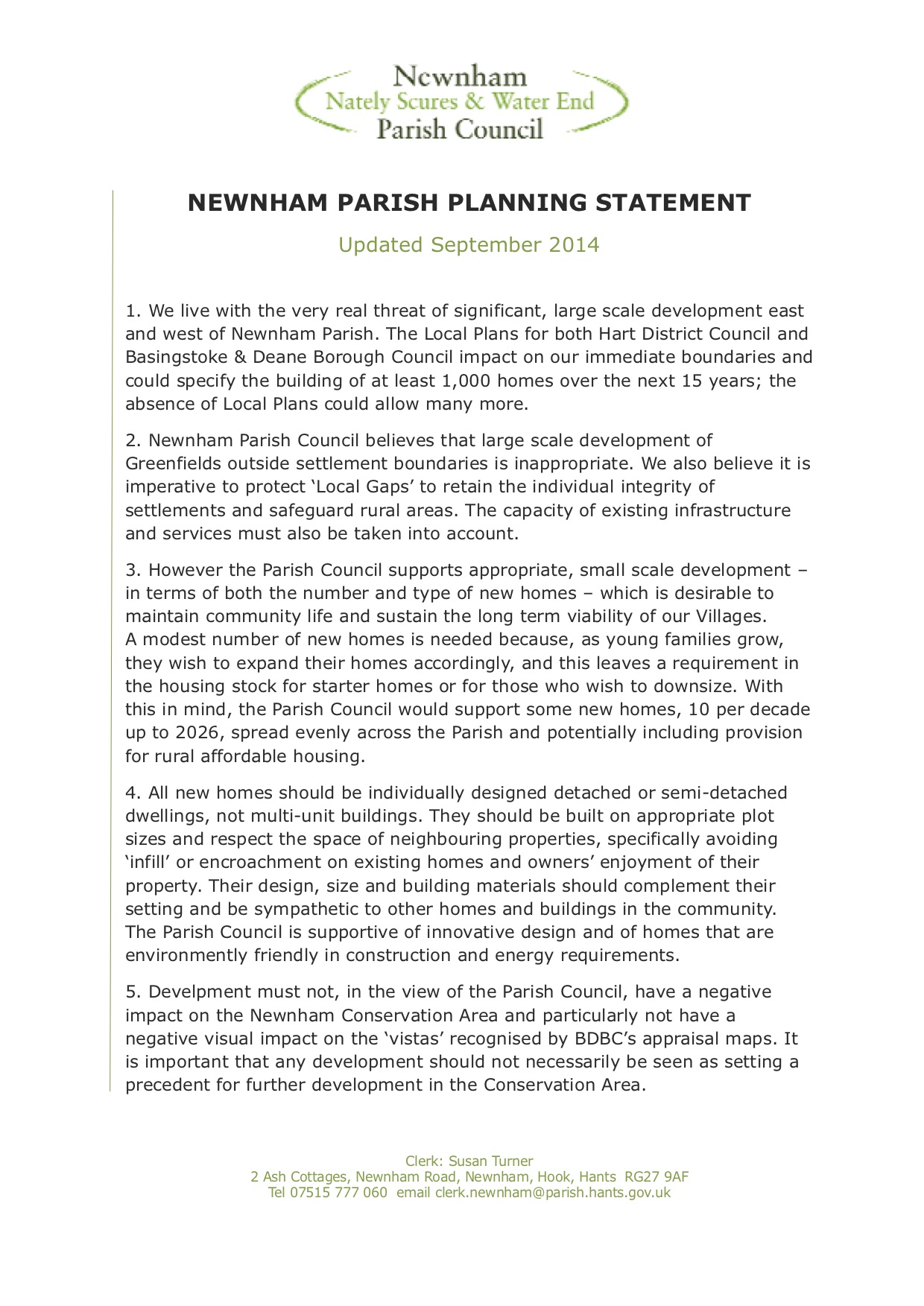 Newnham Parish Council Parish Planning Statement