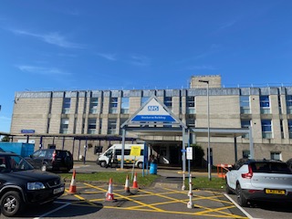 The Sherborne Building at the North Hampshire Hospital in Basingstoke.  It houses the Cardiology Department and the Maternity Unit.  We go more frequently to Cardiology than we do to Maternity.