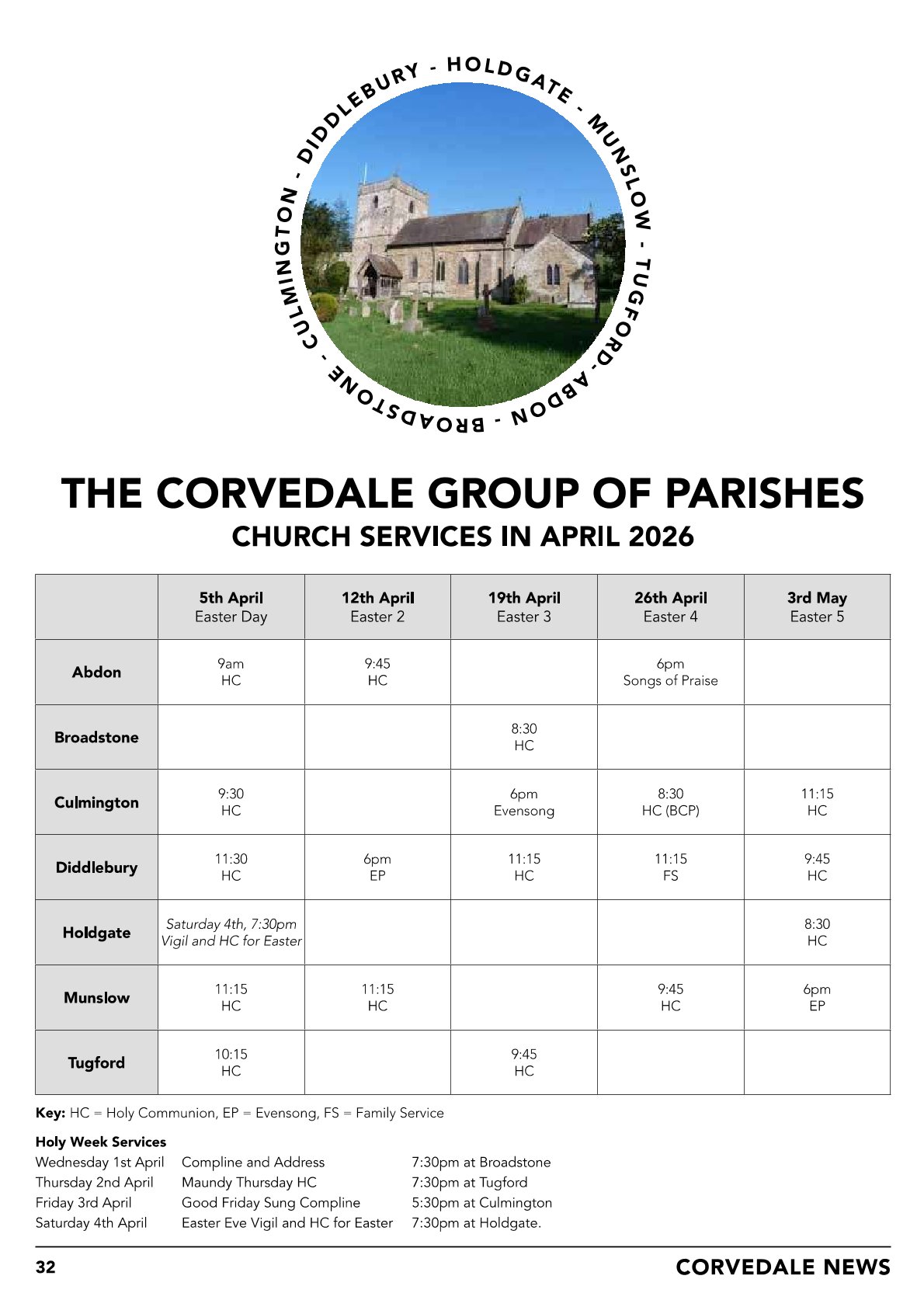 Diddlebury Parish Council Corvedale Church Services