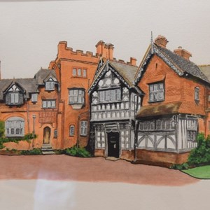 'Wightwick Manor' Watercolur, Pen and Gouche by Liz Thomas