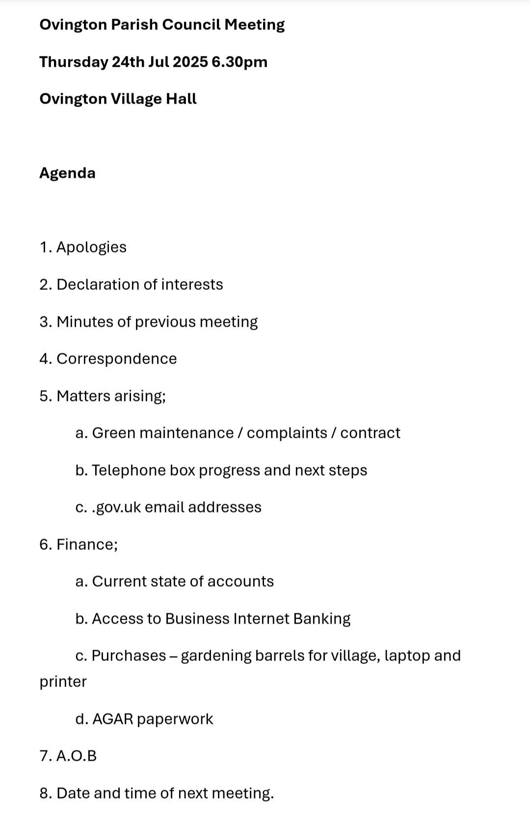 Agenda 24 Jul 2025