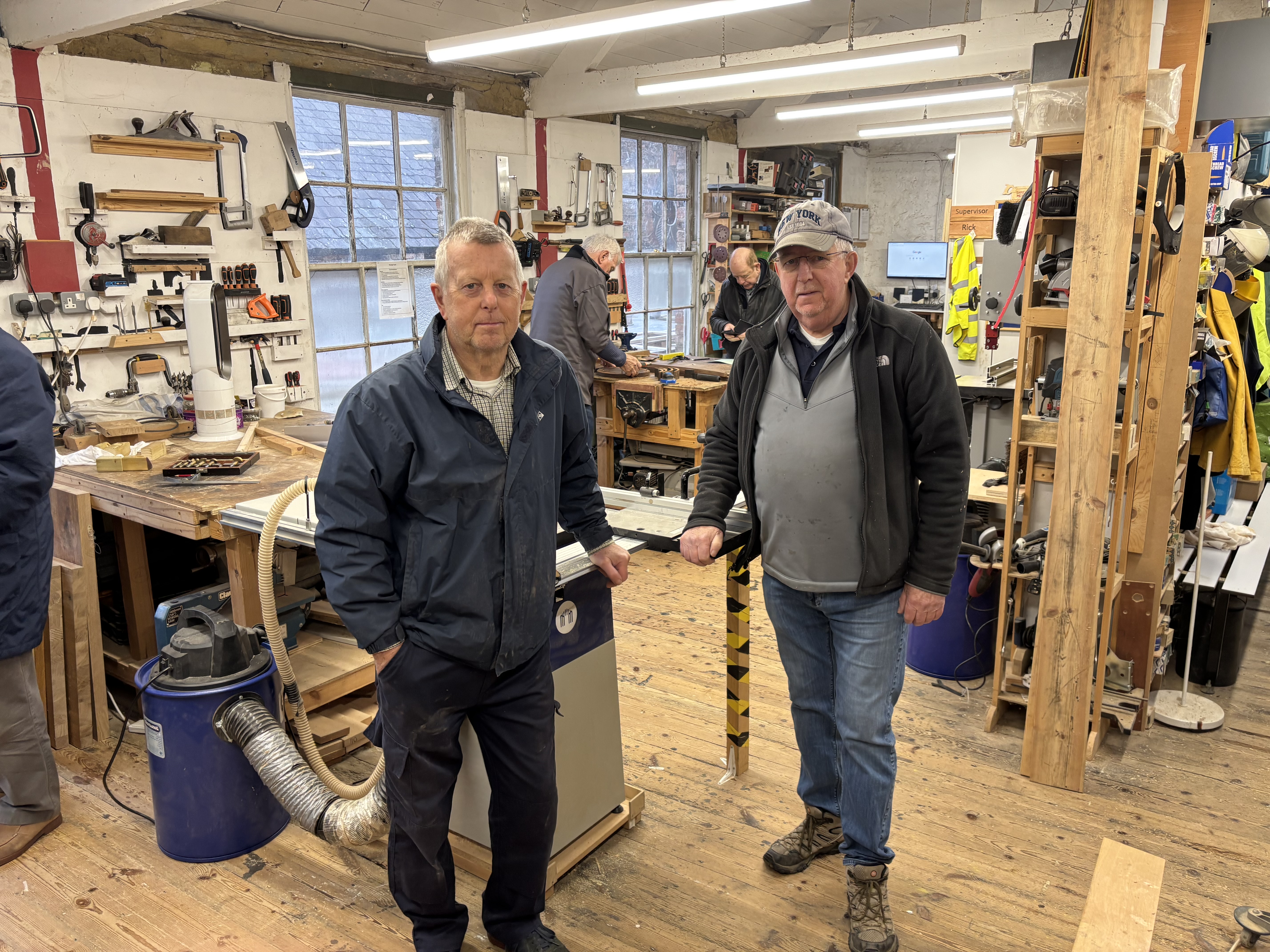 Peter Hoyle and Tony Johnson in the workshop at the Shed