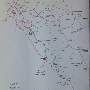 Cusop Parish footpaths in red
