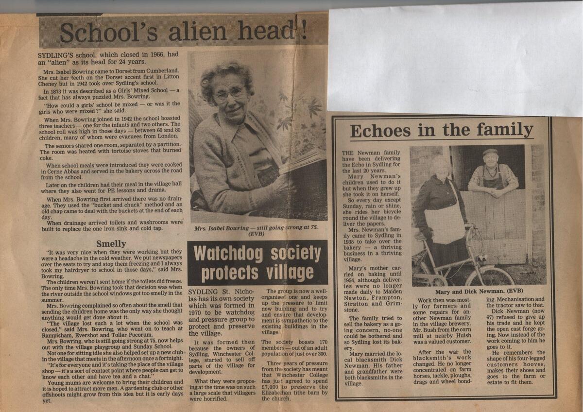 Sydling St Nicholas History Society Scrap Book Page