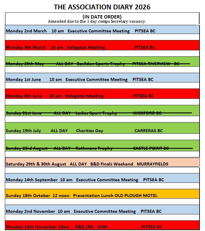 Basildon Bowls Association Diary