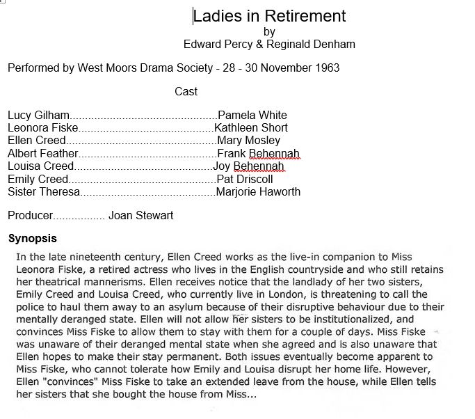 West Moors Drama Society Ladies in Retirement