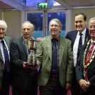 Presentation of Ivens Cup to Solihull Municipal by WCBA President Clive Faulkner. Norman Powell, Paul Jones, Doug Bott, Chris Wright