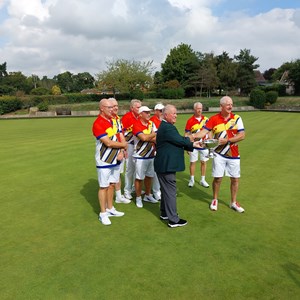 East Herts League Bowls Final 11th August 2022 Welwyn Garden City recieving their Fours winners Trpohy