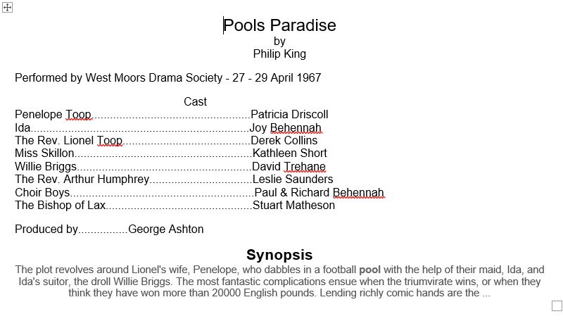 West Moors Drama Society Pools Paradise