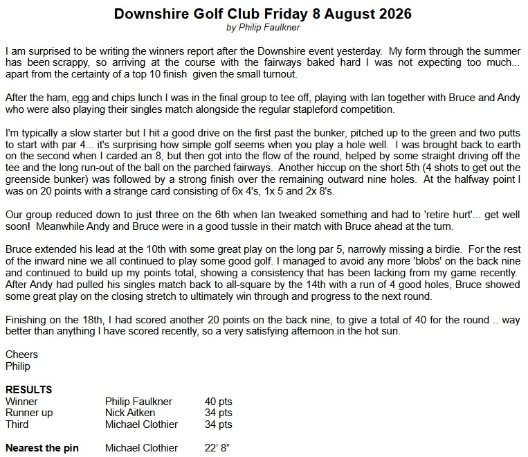 Bracknell Cavaliers Golf Society Downshire 7 August 2026