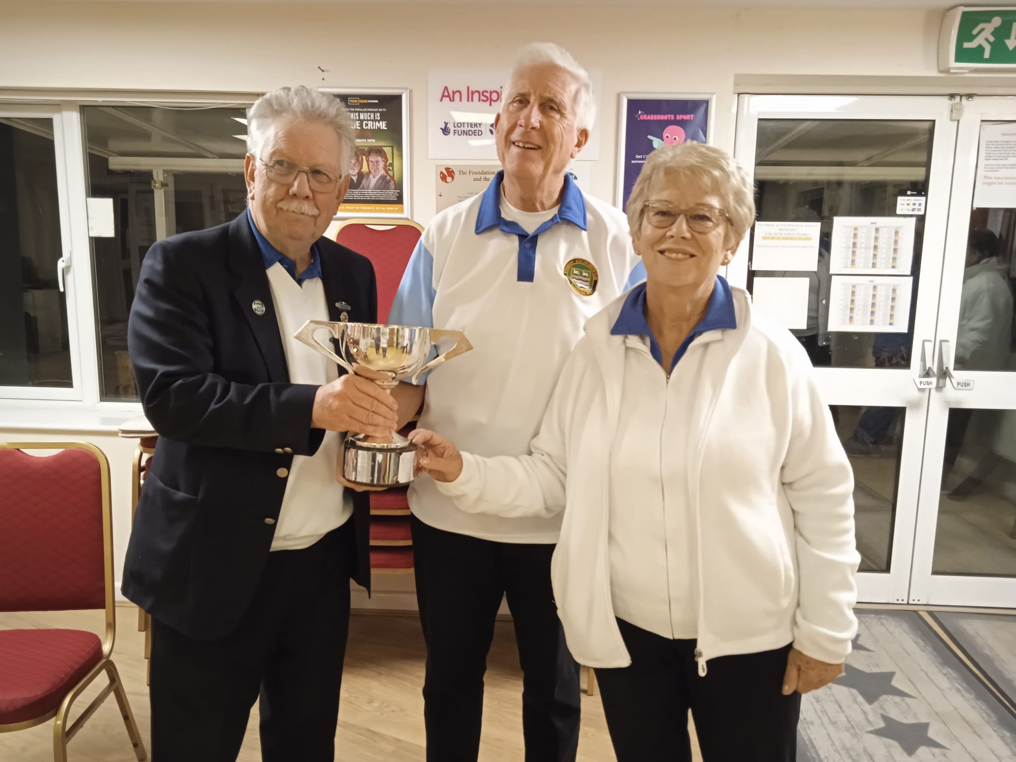 Floodlit Doubles Winners 2026 Ray Mountford and Barbara Dexter. Presentation by Peter Cook