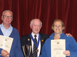 President John Newland with Louise Brooks  & Howard Manners winners of Mann Cup Mixed Pairs